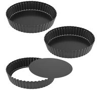 HAKZEON Confezione da 3 teglie antiaderenti da 22 cm per quiche con fondo sciolto, rimovibili, scanalate, per quiche, torte, flan, formaggio