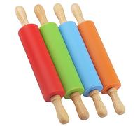 HAKZEON Confezione da 4 mini mattarelli da 29 cm, in silicone con manico in legno, mattarello antiaderente per pasticceria, pasta e pizza (arancione, rosso, blu, verde)