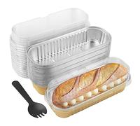 HAKZEON Confezione da 60 mini teglie per pagnotta in alluminio con coperchi e 60 cucchiai, 200 ml, rettangolari per pagnotta in alluminio, contenitori per pane per cuocere