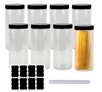 HAKZEON Confezione da 8 barattoli di plastica da 1000 ml, con coperchi e 8 etichette in foglio, trasparenti in plastica grande, ermetici senza BPA, per snack, dolci, fagioli, biscotti