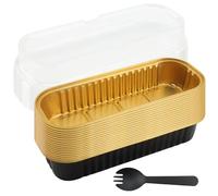 HAKZEON Set da 60 mini teglie in alluminio nero con coperchio, 180 pezzi, rettangolari, da 200 ml, contenitori per pane in alluminio per cuocere torte e pane