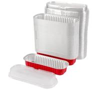 HAKZEON Set da 80 mini teglie rettangolari in alluminio con coperchio, 200 ml, contenitori per pane in alluminio per cuocere torte e pane, colore rosso