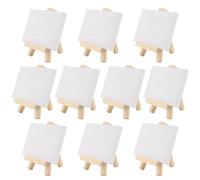 HAKZEON Set di 10 mini tela e cavalletto, 10 x 15 cm, tela artistica e cavalletto in legno per pittura acrilica e disegno