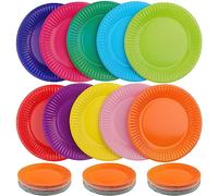 HAKZEON Set di 100 Piatti di Carta Colorati da 17,8 cm - Rotondi Multicolore per Matrimoni, Feste di Compleanno, Picnic - 10 Colori