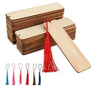 HAKZEON Set di 72 segnalibri vuoti in legno, 36 segnalibri vuoti fai da te in legno con fori e 36 nappe colorate, segnalibri rettangolari per matrimoni, feste, decorazioni fatte a mano, 12 x 3,2 cm