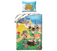 Halantex - AMC001 - Animal Crossing Personaggi in Campeggio Copripiumino Set Letto Singolo Ufficiale - Multicolore - 100% Cotone - 140x200centimetri + 70x90cm