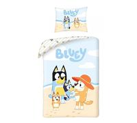 Halantex BLUEY in spiaggia Famiglia di Cagnolini - Set Letto Bluey Bingo Bandit Chilli - Copripiumino Reversibile 140x200cm e Federa 70x90cm - Multicolore - 100% Cotone