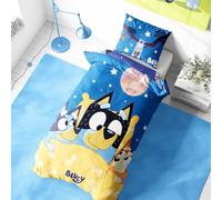 Halantex Bluey - Set copripiumino per bambini, 120 x 150 cm, con federa 62 x 42 cm, morbido e confortevole, in policotone, motivo sotto le stelle, perfetto per i giovani fan, lavabile in lavatrice