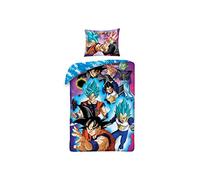 Halantex - DB110-6BL - Set Letto Dragonball Super PROTAGONISTI Goku Vegeta Copripiumino con Sacca Azzurra Reversibile Copripiumino e Federa - Multicolore - 100% Cotone - 140x200centimetri + 70x90cm