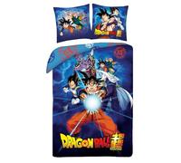 Halantex DRAGONBALL GOKU con amici Beerus Junior Gohan Vegeta - Kamehameha - Set Letto Copripiumino 140x200cm con federa 70x90cm - 100% Poliestere Multicolore