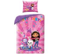 Halantex Gabby's DOLLHOUSE Casa Bambole PARTY TASTIC con gattini - Set letto culla per bambini 100 x 135 cm, 100% cotone Oeko-Tex - Multicolore
