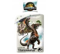 Jurassic World - Parure da letto per bambini, copripiumino 140 x 200 cm + federa coordinata, 100% poliestere microfibra, design Titanosaurus