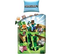 MINECRAFT Logo Set 2 pezzi Letto Singolo Copripiumino Federa Cotone Reversibile