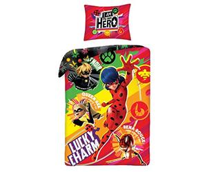 Halantex - MIR-4347BL - Set Letto Reversibile Miraculous Lucky Charm con Sacca Trasporto - Copripiumino - Multicolore - 100% Cotone - 140x200centimetri + 70x90cm