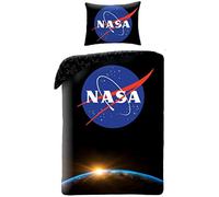 Halantex - NS4051 - NASA Logo Spazio Nero Profondo Set Letto Singolo Copripiumino Ufficiale - Multicolore - 100% Cotone - 140x200centimetri + 70x90cm