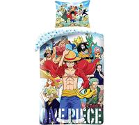 Halantex ONE PIECE Monkey D. Luffy e personaggi vari - Set di biancheria da letto in cotone, copripiumino 140 x 200 cm e federa 70 x 90 cm - 100% cotone - Multicolore