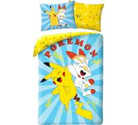 Halantex Set di lenzuola Pokemon Pikachu e Flambino, 100% cotone, copripiumino reversibile 140 x 200 cm + federa 65 x 65 cm