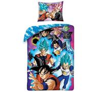 Halantex Set Letto DRAGONBALL SUPER PROTAGONISTI Goku Vegeta Copripiumino Reversibile 140x200cm e Federa 70x90cm - Multicolore - 100% Cotone