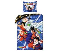 Halantex Set Letto DRAGONBALL Z PROTAGONISTI Goku Piccolo Vegeta Copripiumino Reversibile 140x200cm e Federa 70x90cm - Multicolore - 100% Cotone
