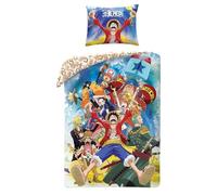 Halantex Set Letto ONE PIECE Monkey D. Luffy e personaggi vari - Copripiumino 140x200cm con federa 70x90cm - 100% Poliestere Multicolore