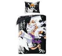 Halantex Set Letto ONE PIECE Monkey D. Luffy GEAR5 - Copripiumino 140x200cm con federa 70x90cm - 100% Cotone Oeko-Tex - Nero