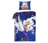 Halantex Set Letto ONE PIECE Monkey D. Luffy GEAR5 - Copripiumino 140x200cm con federa 70x90cm - 100% Cotone Oeko-Tex - Blu