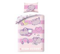 Halantex Set Letto PUSHEEN il gatto HIGH SCORE - Copripiumino 140x200cm con federa 70x90cm - Microfibra - Rosa
