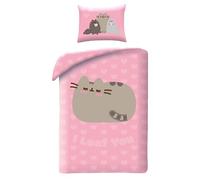 Halantex Set Letto PUSHEEN il gatto I LOAF YOU - Copripiumino 140x200cm con federa 70x90cm - Microfibra - Rosa