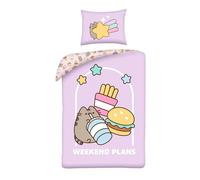Halantex Set Letto PUSHEEN il gatto WEEKEND PLANS - Copripiumino 140x200cm con federa 70x90cm - Microfibra - Viola