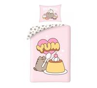 PUSHEEN YUM Mangia Budino SET LETTO Gatto Emoticon COPRIPIUMINO Cotone 140x200