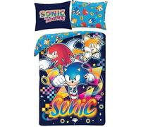 Halantex Sonic the Hedgehog Copripiumino Singolo, Blu Navy e Arcobaleno, 100% Poliestere, 140x200 cm con Federa 70x90 cm, Lavabile in Lavatrice