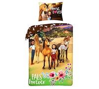 Halantex - SP-8321BL - Spirit Wild Horse Pals Forever, set copripiumino e federa double-face, 100% cotone, 2 pezzi, multicolore, 140 x 200 cm / 70 x 90 cm