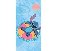 Halantex STITCH in mare con salvagente - da Disney Lilo e Stitch telo doccia Telo Mare Bagno Beach Towel - 100% Cotone - Dimensioni 70x140cm - multicolore