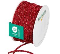 Halbach Seidenbänder Cordoncino bicolore di alta qualità, larghezza 4 mm, lunghezza 25 m, prodotto in Germania e certificato Öko-Tex, cordoncino in raso scintillante in acetato, colore: rosso/oro