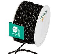 Halbach Seidenbänder Cordoncino bicolore di alta qualità, larghezza 4 mm, lunghezza 25 m, prodotto in Germania e certificato Öko-Tex, cordoncino in raso scintillante in acetato, colore: nero/oro