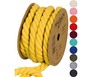 Halbach Seidenbänder Cordoncino di cotone riciclato, larghezza 10 mm/lunghezza 4 metri, filato di cotone sostenibile per macramè, corda naturale per fai da te, colore: giallo miele