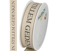 Halbach Seidenbänder Lutto a pelo | 25 mm x 18 m | Elegante nastro per lutto per eventi commemorativi e per confezionare regali di lutto, colore: lino/nero