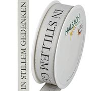 Halbach Seidenbänder Lutto a pelo | 25 mm x 18 m | Elegante nastro per lutto per eventi commemorativi e per confezionare regali di lutto, colore: grigio chiaro/nero