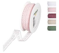 Halbach Seidenbänder Nastro in pizzo larghezza: 15 mm. Lunghezza: 18 m, merletto in rotolo, nastro per matrimoni, cucito o decorazione da tavolo, tessuto in pizzo per fai da te, colore: rosa pallido