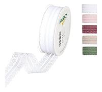 Halbach Seidenbänder Nastro in pizzo larghezza: 30 mm. Lunghezza: 15 m, merletto in rotolo, nastro per matrimonio cucito o decorazione da tavolo, tessuto in pizzo per fai da te, colore: bianco