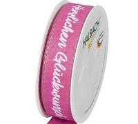 Halbach Seidenbänder Nastro regalo "Congratulazioni", larghezza 25 mm, lunghezza 18 m, nastro regalo di compleanno, nastro per decorazioni di compleanno, colore: rosa/bianco