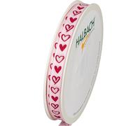 Halbach Seidenbänder Nastro regalo "cuori", larghezza 10 mm, lunghezza 20 m, nastro stampato con motivo a cuore, nastro perfetto per matrimonio o San Valentino, colore: rosa pallido/rosso