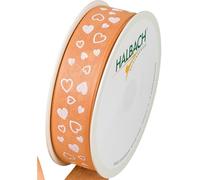 Halbach Seidenbänder Nastro regalo "cuori", larghezza 25 mm, lunghezza 18 m, nastro stampato con motivo a cuore, nastro perfetto per matrimonio o San Valentino, colore: albicocca/bianco