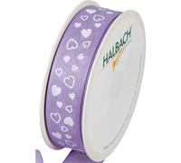 Halbach Seidenbänder Nastro regalo "cuori", larghezza 25 mm, lunghezza 18 m, nastro stampato con motivo a cuore, nastro perfetto per matrimonio o San Valentino, colore: lavanda/bianco
