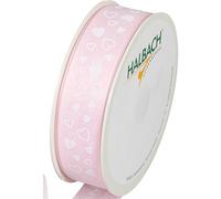 Halbach Seidenbänder Nastro regalo "cuori", larghezza 25 mm, lunghezza 18 m, nastro stampato con motivo a cuore, nastro perfetto per matrimonio o San Valentino, colore: rosa pallido/bianco