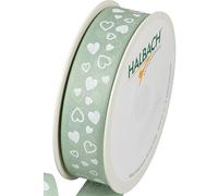 Halbach Seidenbänder Nastro regalo "cuori", larghezza 25 mm, lunghezza 18 m, nastro stampato con motivo a cuore, nastro perfetto per matrimonio o San Valentino, colore: menta/bianco