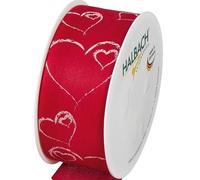 Halbach Seidenbänder Nastro regalo "cuori", larghezza 40 mm, lunghezza 16 m, nastro stampato con motivo a cuore in effetto cotone, decorazione perfetta per matrimonio o San Valentino, colore: