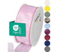 Halbach Seidenbänder Nastro regalo di alta qualità con bordo in fil di ferro, larghezza 40 mm, lunghezza 25 m, certificato Oeko-Tex 100, nastro taffetà Made in Germany, colore: rosa chiaro