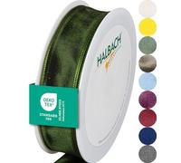 Halbach Seidenbänder Nastro regalo di alta qualità con bordo in filo, larghezza 25 mm, lunghezza 25 m, certificato Öko-Tex 100, prodotto in Germania, colore: verde scuro