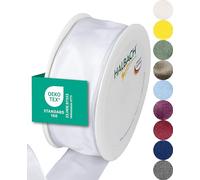 Halbach Seidenbänder Nastro regalo di alta qualità con bordo in filo, larghezza 40 mm, lunghezza 25 m, certificato Öko-Tex 100, prodotto in Germania, colore: bianco